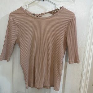 Madewell ribbed elbow top with open back.